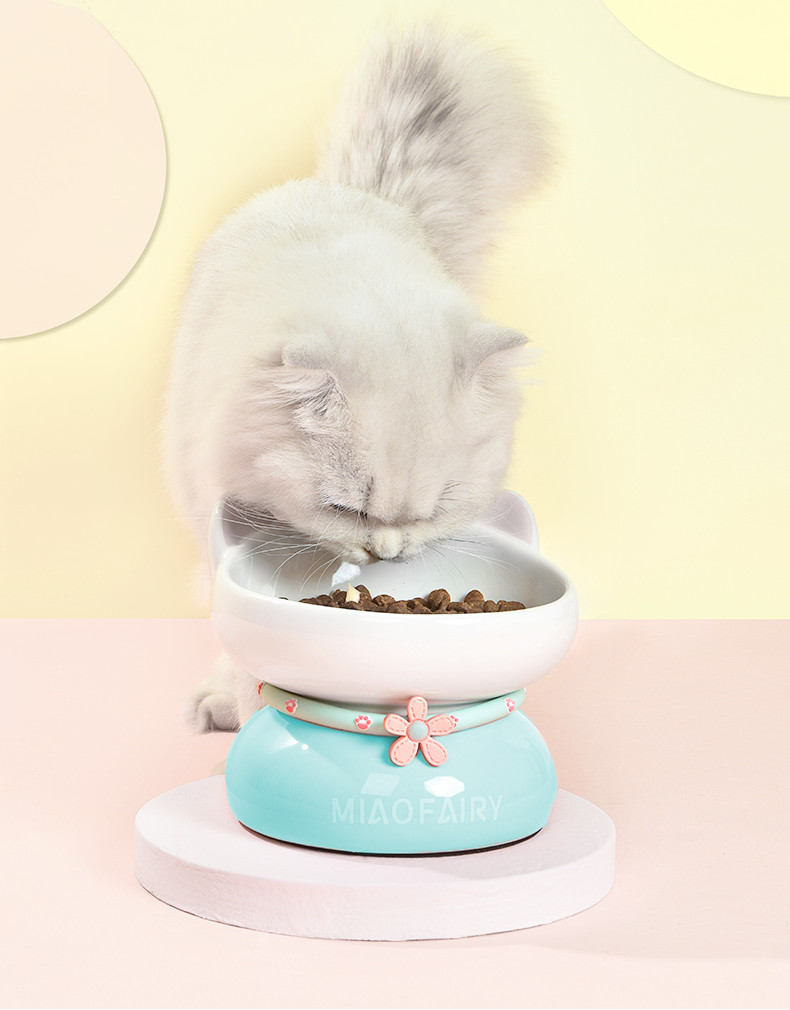 陶瓷貓碗（水青色）